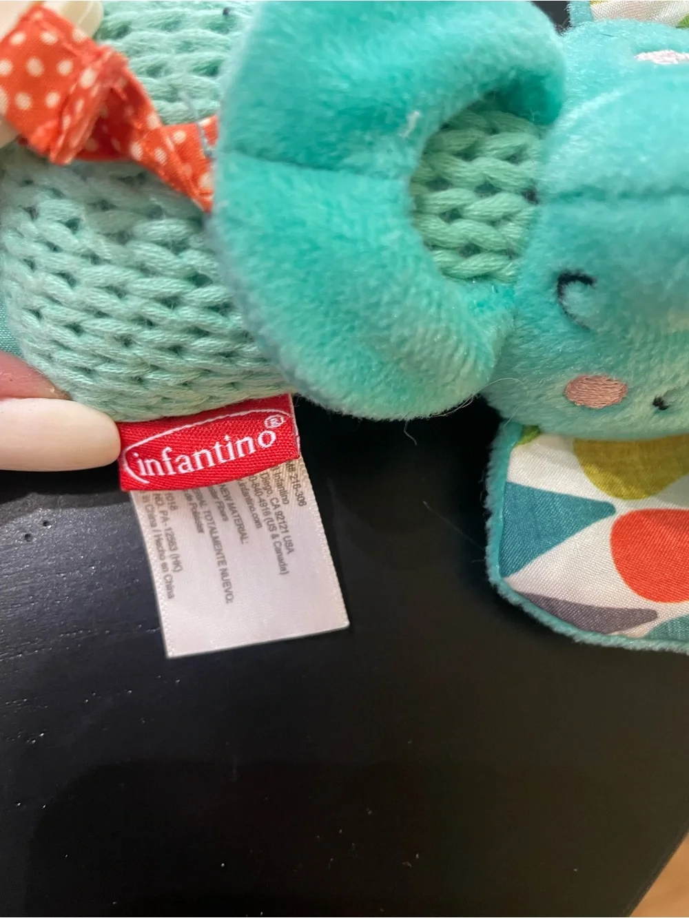 Infantino Baby Plush Elephant Teething Ring chime sounds soothing lovey infant